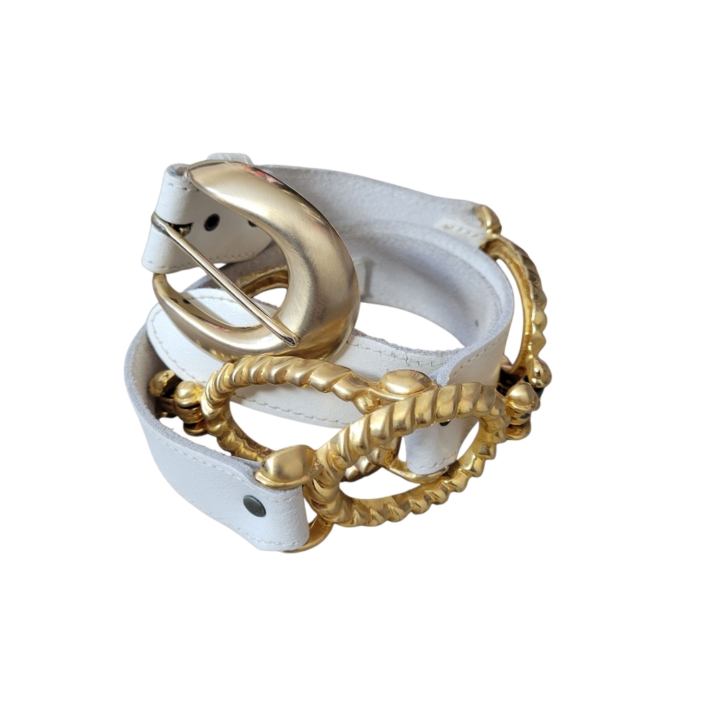 Vingage White‎ Leather Gold Link Belt